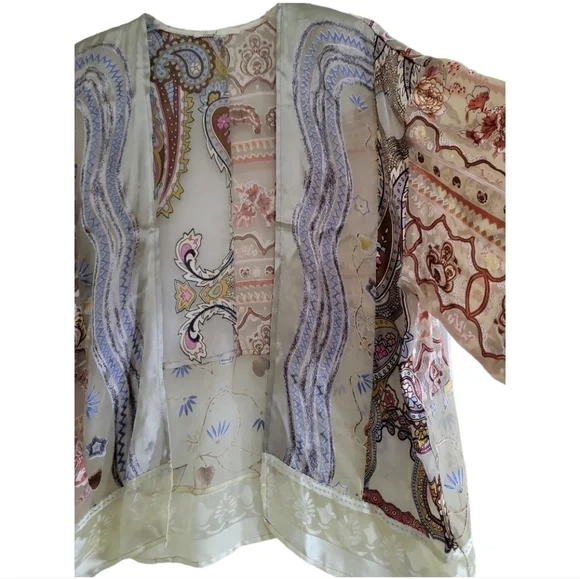 Anthropologie Floreat Boho Paisley Patchwork Kimono One Size Velvet Silk Blend - Picture 7 of 10